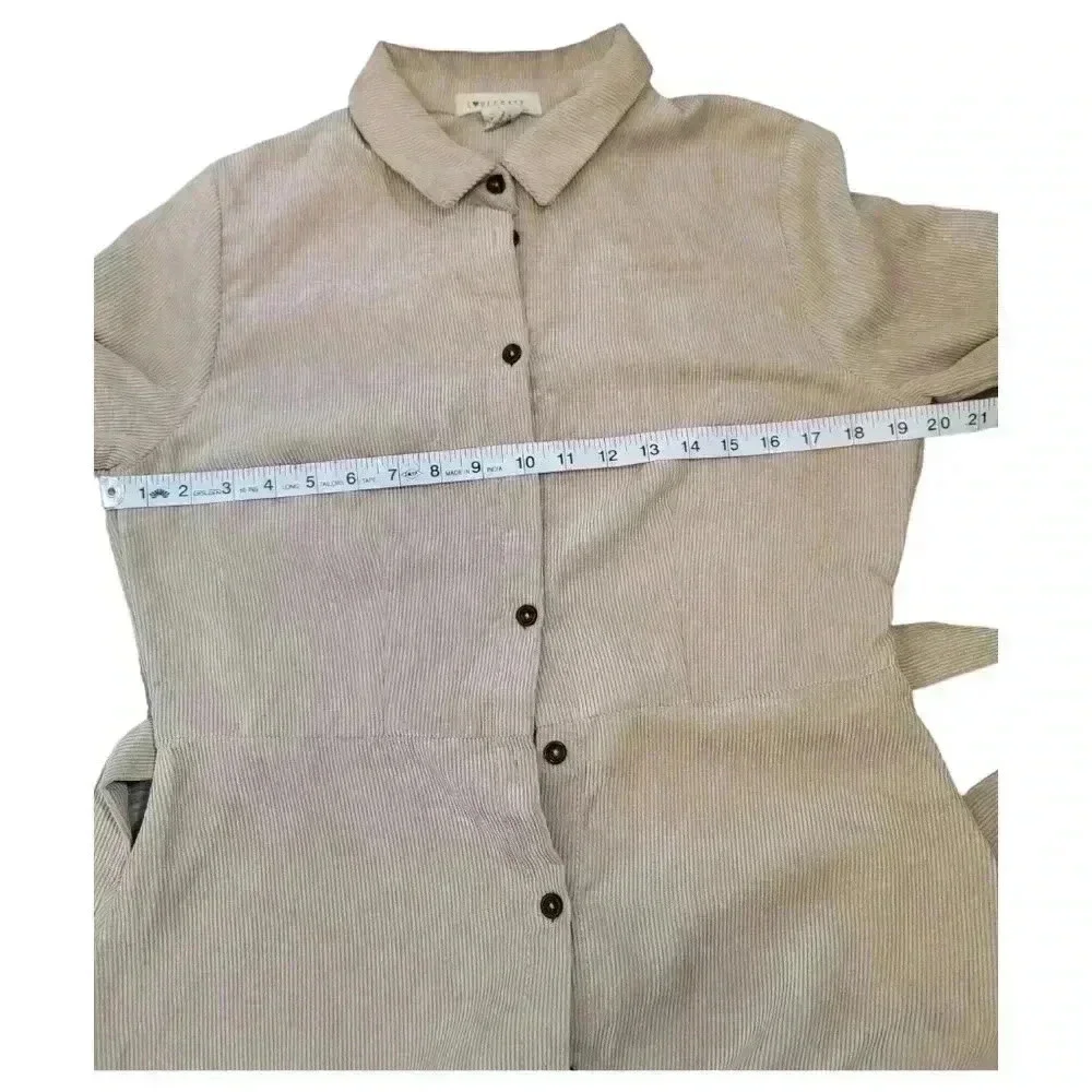 Love Crazy Corduroy Button Down Belted Long Sleeve Dress Tan Size M Winter Fall - Picture 8 of 11